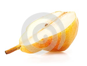 Ripe pear slice isolated on white background