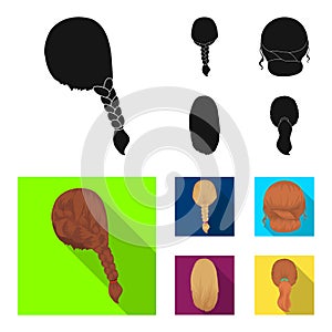 Light braid, fish tail and other types of hairstyles. Back hairstyle set collection icons in black, flat style vector