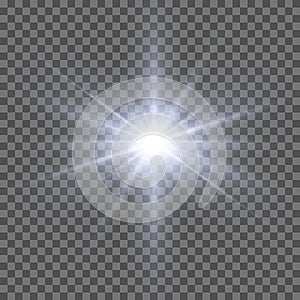 Light bright flash effect. Bright glow illustration for perfect effect with sparkles. Star burst. Vector sunlight.