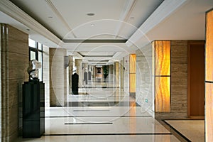 A light and bright luxurious hotel corridor