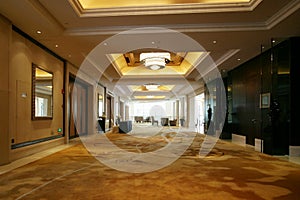 A light and bright luxurious hotel corridor