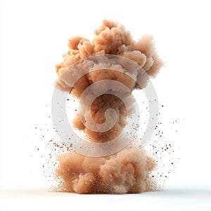 Light Brown Dust Cloud Explosion on White Background