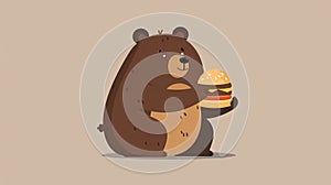 light brown and grey background. Bear eat burger