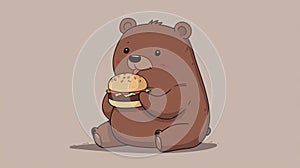 light brown and grey background. Bear eat burger