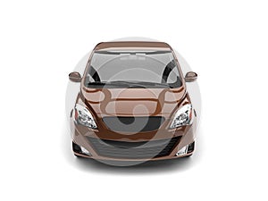 Light brown modern small compact car - front side view