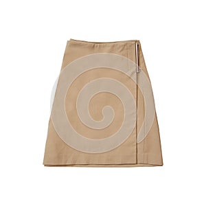 Light brown suede skirt. Fashionable concept. Isolated. White b