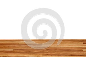 Light brown wooden planks as a wood table or parquet floor in perspective, isolated on white