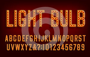 Light Bulb alphabet font. Shiny Letters and numbers with shadows.