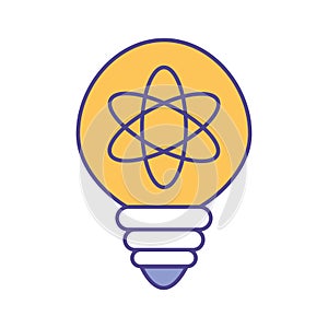 Light bulb with atom line and fill style icon vector design