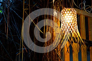 Light bulb in the bamboo weave.