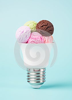 Light bulb base with ice cream balls.