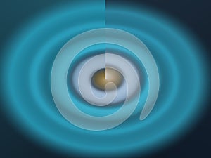 Light bulb on a blue abstract background. Smooth circle blue, white and golden colors backgrounds
