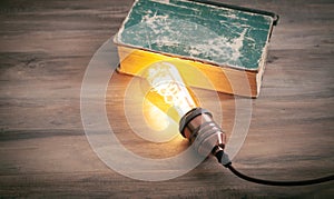 Light bulb and book. Knowledge and wisdom