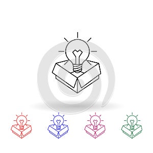 Light bulb in the box multi color icon. Simple thin line, outline vector of idea icons for ui and ux, website or mobile