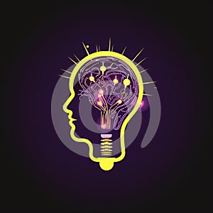 Light bulb brain head. ideas and advice, knowledge base. Generative AI