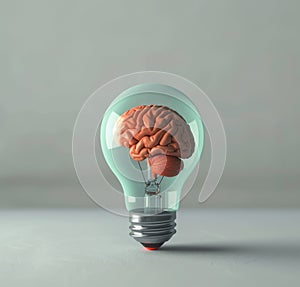 Light bulb with brain inside a creative idea concept on a white background, brainstorming idea generation picture