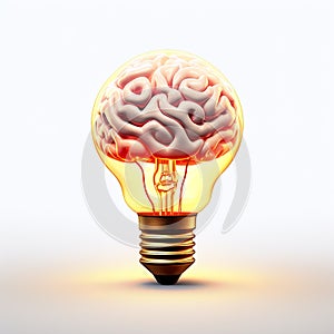 light bulb with a brain inside, set against a clean white background.