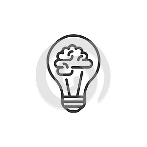 Light bulb and brain line icon, outline vector sign, linear style pictogram isolated on white.