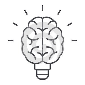 Light bulb brain thin line icon, school education