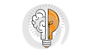 Light bulb and brain on a white background. Idea sign, solution, thinking concept. Lighting Electric lamp and brain.
