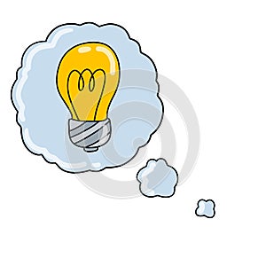 Light bulb. Bubble cloud with thoughts and idea.