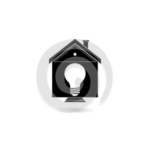 Light bulb in building icon with shadow