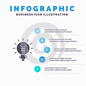 Light bulb, Bulb, Electrical, Idea, Lamp, Light Solid Icon Infographics 5 Steps Presentation Background