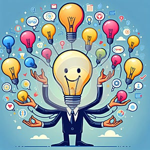 Light bulb and business digital marketing innovation technology icons on network