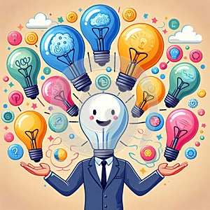 Light bulb and business digital marketing innovation technology icons on network