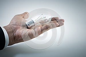 .Light bulb on businessman hand.business ideas concept