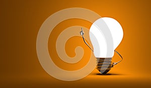 Light bulb character, aha moment, orange background