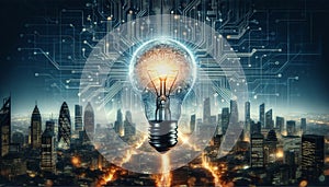 Light Bulb City Idea Technology Business Concept