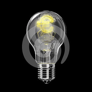 Light bulb classic type. The filament is of the shape of Euro.