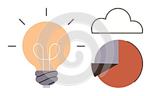 Light Bulb, Cloud, and Pie Chart Representing Ideas, Data Analytics, and Innovation
