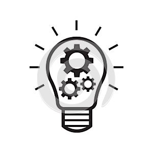 Light bulb and cog inside, Gear in lightbulb, Artificial intelligence, Thinking idea and innovation concept