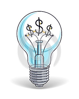 Light bulb concept with dollar sign instead of tungsten wire, financial idea for business.