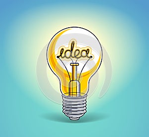 Light bulb concept with idea word instead of tungsten wire.