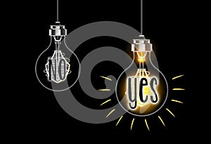 Light bulb concept for yes or no