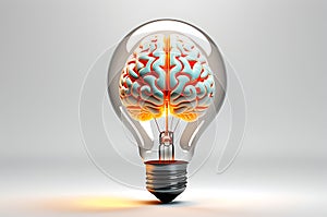 Light Bulb Containing a Brain - Floating Against a White Transparent Background, Brain Textured with Brilliance