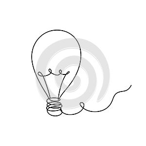 Light Bulb in Continuous Line Drawing. Sketchy idea Concept. Outline Simple Artwork with Editable Stroke. Vector Illustration