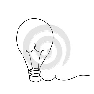 Light Bulb in Continuous Line Drawing. Sketchy idea Concept. Outline Simple Artwork with Editable Stroke. Vector Illustration