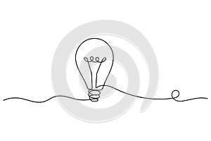 Light bulb continuous one line drawing on white background