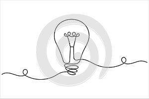 Light bulb continuous one line drawing on white background