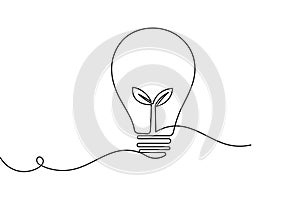Light bulb continuous one line drawing on white background