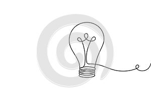 Light bulb continuous one line drawing on white background