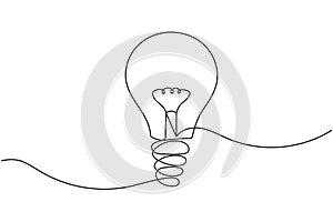 Light bulb continuous one line drawing on white background