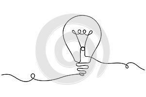 Light bulb continuous one line drawing on white background