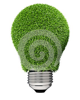 Light bulb covered with green grass.