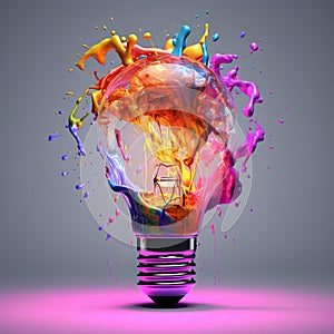 Light bulb creative colored dust powder smoke splash explosion.
