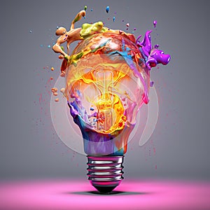 Light bulb creative colored dust powder smoke splash explosion.